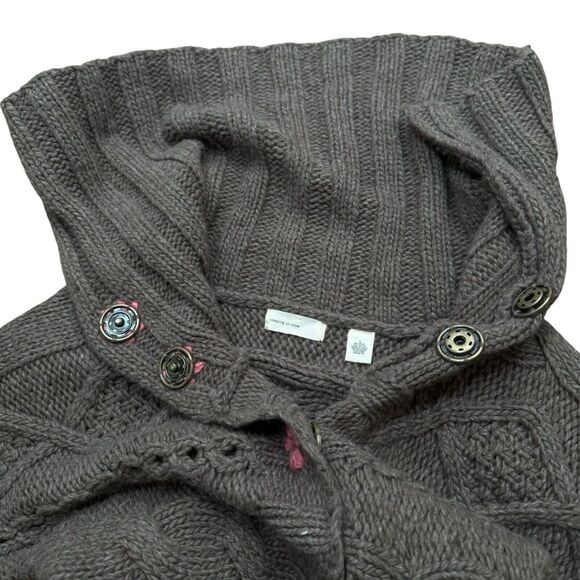 Anthropologie Sleeping on Snow Brown Chunky Tunic Snap Cardigan Sweater Sz S - Picture 2 of 8